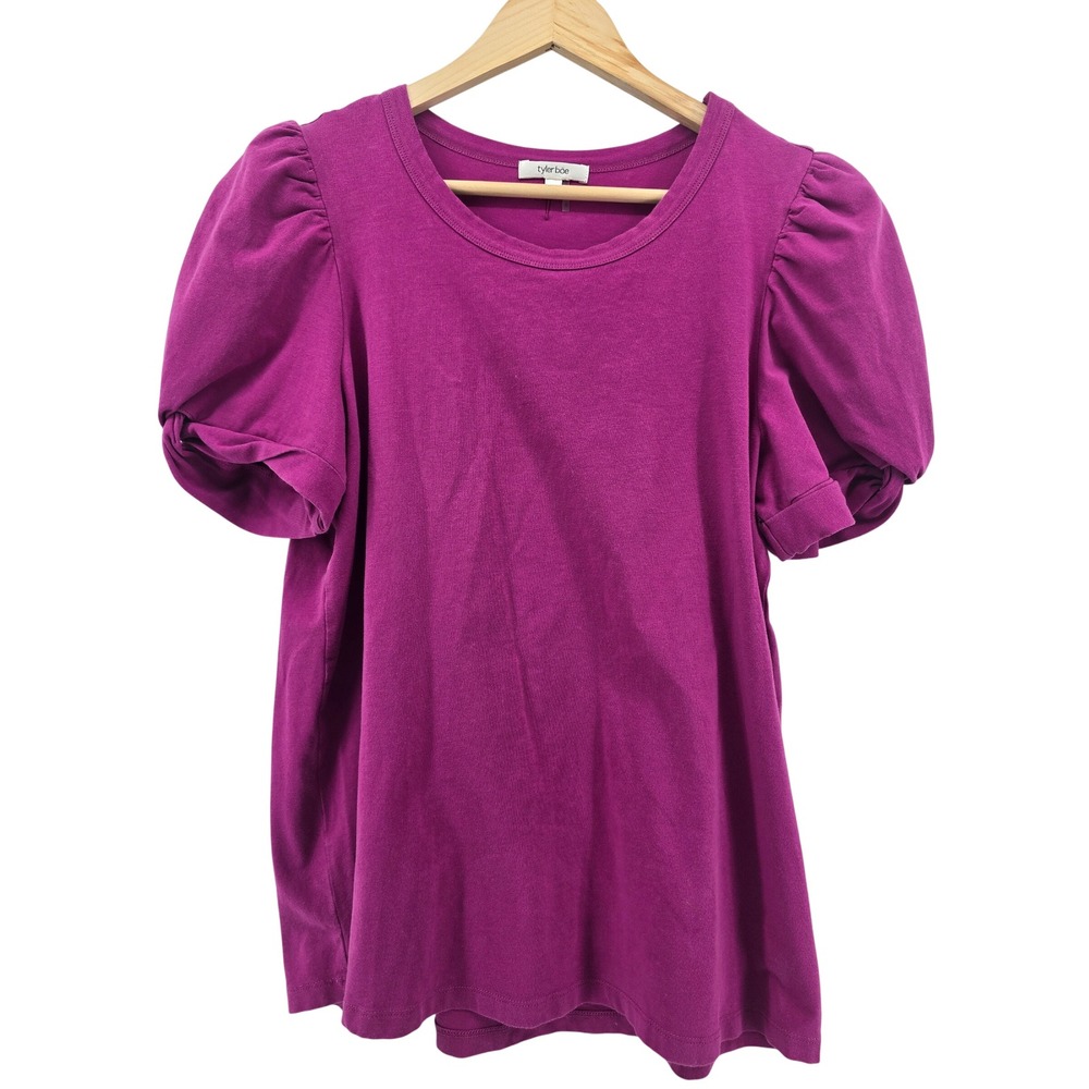 Tyler Boe Puff Sleeve T-Shirt Women Medium Magenta Purple Scoop Neck ShortSleeve